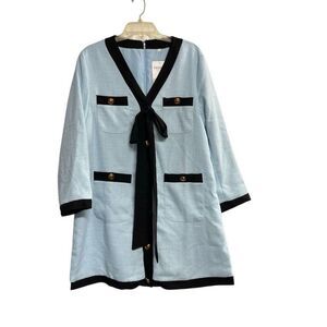 FASHION Be Yourself Women’s Tweed Style Bow Dress Blue Black Size XL Back Zip